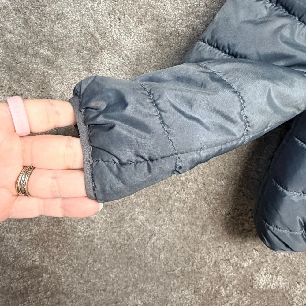 Nike Kids Puffer Jacket Grey Neon Yellow Hooded Full Zip Size 4 XS 3-4 Years